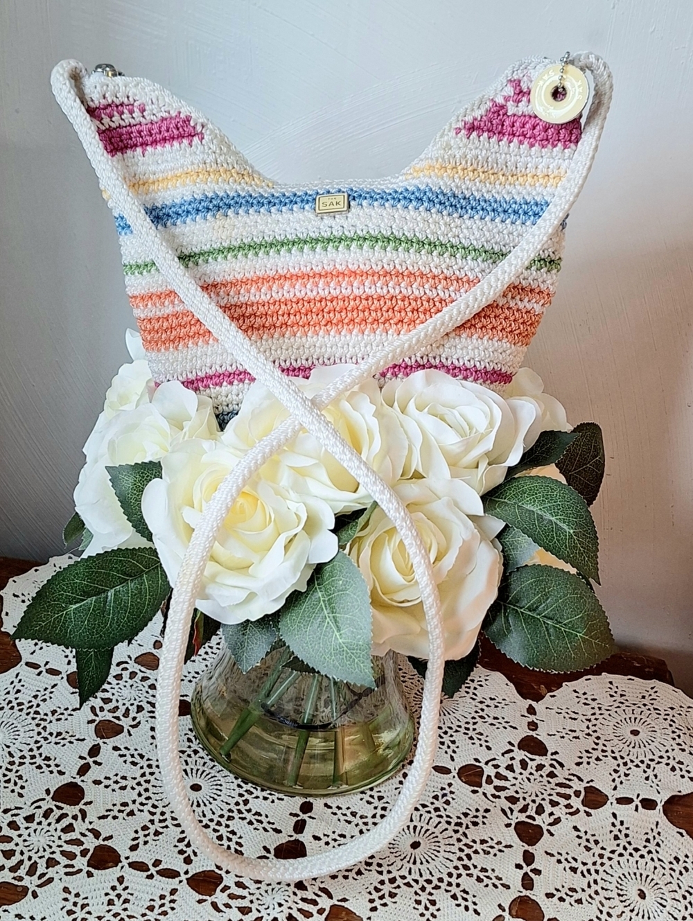 The Sak Boho Rainbow Crochet Crossbody Hobo Bag, PO#4822-IR